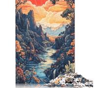 Rompecabezas Surrealista del Valle del río, decoración única para el hogar, Rompecabezas Rectangular de Papel para Adultos, Adolescentes, Regalos para el Día de la Madre, 1000 Piezas (75 x 50 cm)