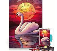 Rompecabezas Swan Sunset con diseño de vidrieras para Adolescentes, 1000 Piezas, Mejora la Memoria, diversión Tranquila, Bordes precisos, Regalo artístico 38x52cm
