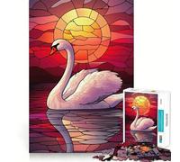 Rompecabezas Swan Sunset de vidrieras para Adolescentes, 1000 Piezas, para estimular la Memoria, Relajarse, Bordes precisos, Regalo increíble 50x75cm