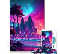 Rompecabezas Synthwave Beach Sunset de 1000 Piezas para Adultos, Juguete de lógica Fuerte, Alivio de la ansiedad, Borde Transparente, Regalo para Festivales 50x75cm