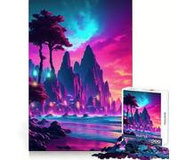 Rompecabezas Synthwave Beach Sunset para Adolescentes, 1000 Piezas, Juguete para ejercitar la Mente, fácil y Divertido de armar, Regalo Ideal 38x26cm