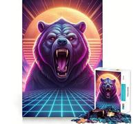 Rompecabezas Synthwave Bear Roar de 1000 Piezas para Adolescentes, Juguete para ejercitar la Mente, Tiempo de convivencia, Pieza de colección de Arte de Corte preciso 38x26cm