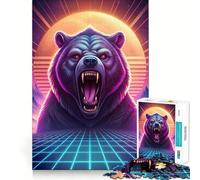 Rompecabezas Synthwave Bear Roar para Adultos, 1000 Piezas, estimula la Memoria, diversión Relajante, Corte Premium, Regalo Original 38x52cm
