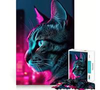 Rompecabezas Synthwave con Retrato de Gato, 1000 Piezas, para Adolescentes Juguete para ejercitar la Mente Arte Relajante para Relajarse Regalo Original 38x52cm