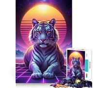 Rompecabezas Synthwave con Retrato de Tigre para Adultos, 1000 Piezas, estimula la Memoria, diversión Relajante, Corte Premium, Regalo Original 38x52cm