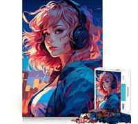Rompecabezas Synthwave Cyber Anime Girl de 1000 Piezas para Adultos Mejora la Memoria Obra de Arte para armar 38x26cm