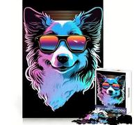 Rompecabezas Synthwave Dog de 1000 Piezas para Adolescentes, Juguete para ejercitar la Mente, Tiempo de unión, Pieza de colección de Arte de Corte preciso 38x26cm