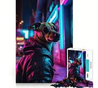 Rompecabezas Synthwave Dog para Adultos, 1000 Piezas, para Mejorar la Memoria, Momentos acogedores, Montaje de Patrones, Lista de Deseos de Santa Claus 38x52cm