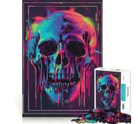 Rompecabezas Synthwave Neon Skull de 1000 Piezas para Adolescentes Juguete de lógica Fuerte para Relajarse Bordes definidos Sorpresa de cumpleaños 38x52cm