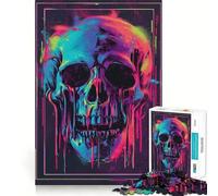 Rompecabezas Synthwave Neon Skull de 1000 Piezas para Adolescentes Juguete de razonamiento y Desarrollo de Habilidades Sin estrés Corte preciso Un Regalo Encantador 38x26cm