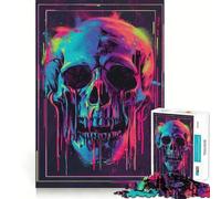 Rompecabezas Synthwave Neon Skull para Adolescentes, 1000 Piezas, para Mejorar la Memoria, Tiempo Libre, Bordes limpios, Regalo Encantador 50x75cm