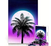 Rompecabezas Synthwave Palm Sunset de 1000 Piezas para Adolescentes, Juguete para ejercitar la Mente, Tiempo de convivencia, Pieza de colección de Arte de Corte preciso 38x52cm