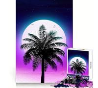 Rompecabezas Synthwave Palm Sunset de 1000 Piezas para Adultos Juguete de razonamiento y Habilidad Relajación y Calma Corte preciso Regalo sincero 38x26cm