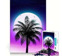 Rompecabezas Synthwave Palm Sunset de 1000 Piezas para Adultos Juguete de razonamiento y Habilidad Relajación y Calma Corte preciso Regalo sincero 38x26cm