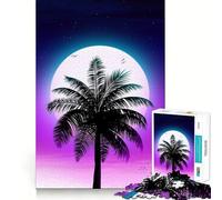 Rompecabezas Synthwave Palm Sunset para Adolescentes, 1000 Piezas, para Mejorar la Memoria, Relajarse, Bordes precisos, Regalo increíble 50x75cm