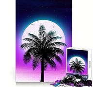 Rompecabezas Synthwave Palm Sunset para Adolescentes, 1000 Piezas, para Mejorar la Memoria, Relajarse, Bordes precisos, Regalo increíble 50x75cm