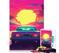 Rompecabezas Synthwave Retro Car Sunset de 1000 Piezas para Adolescentes, Juguete para ejercitar la Mente, Actividad en casa, Corte Premium, artículo de Santa Claus 38x26cm