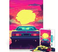 Rompecabezas Synthwave Retro Car Sunset de 1000 Piezas para Adolescentes Juguete para ejercitar la Mente Arte Relajante para desconectar Regalo Original 50x75cm