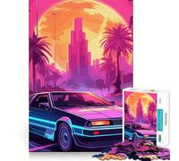 Rompecabezas Synthwave Retro Car Sunset de 1000 Piezas para Adolescentes Mejora la Memoria, diversión Relajante, Bordes precisos, Regalo Original 50x75cm