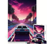 Rompecabezas Synthwave Retro Car Sunset de 1000 Piezas para Adolescentes Puzzle Wise Think Toy Simple Fun Tight Cut Santa Wish Pick 38x52cm