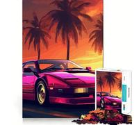 Rompecabezas Synthwave Retro Car Sunset de 1000 Piezas para Adultos, Juguete de ingenio, diversión en Interiores, Arte de Bordes precisos, Coleccionable 50x75cm