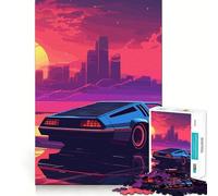 Rompecabezas Synthwave Retro Car Sunset de 1000 Piezas para Adultos Juguete de razonamiento y Habilidad Relajación y Calma Corte preciso Regalo conmovedor 50x75cm