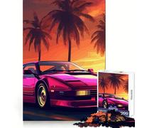 Rompecabezas Synthwave Retro Car Sunset de 1000 Piezas para Adultos Regalos para Fortalecer la Memoria y Relajarse Tiempo de Calidad Artículo de Santa Claus 38x52cm