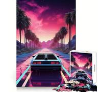 Rompecabezas Synthwave Retro Car Sunset de 1000 Piezas para Adultos Rompecabezas Memory Lift Disfrute del Montaje Lento de la Imagen Regalo Creativo 50x75cm