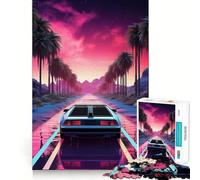 Rompecabezas Synthwave Retro Car Sunset de 1000 Piezas para Adultos Rompecabezas Memory Lift Disfrute del Montaje Lento de la Imagen Regalo Creativo 50x75cm