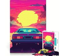 Rompecabezas Synthwave Retro Car Sunset de 1000 Piezas para Adultos Rompecabezas Memory Lift Disfrute del Montaje Lento de la Imagen Regalo Creativo 38x52cm