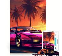 Rompecabezas Synthwave Retro Car Sunset para Adolescentes, 1000 Piezas, Mejora la Memoria, Relajación, Tiempo, Bordes Precisos, Regalo Increíble 38x26cm