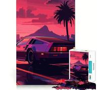 Rompecabezas Synthwave Retro Car Sunset para Adultos, 1000 Piezas, Juguete de lógica Pura, Momento de Paz, Corte preciso, Regalo sincero 38x52cm