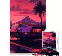 Rompecabezas Synthwave Retro Car Sunset para Adultos, 1000 Piezas, Juguete Que desafía el Cerebro, Mente Tranquila, Pieza de colección de Arte de Corte nítido 50x75cm