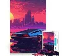 Rompecabezas Synthwave Retro Car Sunset Teenager de 1000 Piezas para estimular la Memoria, Actividad en casa, patrón de ensamblaje, 38x52cm