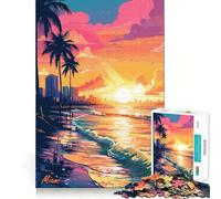 Rompecabezas Synthwave Retro Miami de 1000 Piezas para Adolescentes, Juguete cognitivo, Juego de Mesa Suave, Pieza de Arte para armar 38x52cm