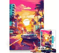 Rompecabezas Synthwave Retro Miami de 1000 Piezas para Adultos Rompecabezas Memory Lift Disfrute del Montaje Lento de la Imagen Regalo Creativo 50x75cm