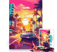 Rompecabezas Synthwave Retro Miami para Adolescentes, 1000 Piezas, para Mejorar la Memoria, el hogar, el Ocio, Bordes precisos, 38x26cm