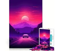 Rompecabezas Synthwave Sunset Car de 1000 Piezas para Adolescentes Juego Inteligente para Relajarse y armar Patrones Lista de Deseos de Papá Noel 50x75cm