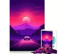 Rompecabezas Synthwave Sunset Car de 1000 Piezas para Adultos Juguete de razonamiento y Habilidad Relajación y Calma Corte preciso Regalo conmovedor 38x52cm