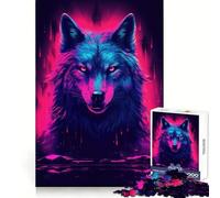 Rompecabezas Synthwave Wolf de 1000 Piezas para Adolescentes Mejora la Memoria, Relajante, Divertido, con Bordes precisos, Regalo Original 38x52cm