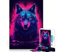 Rompecabezas Synthwave Wolf de 1000 Piezas para Adultos, Juguete Intelectual, diversión Relajante, Pieza de Arte 50x75cm