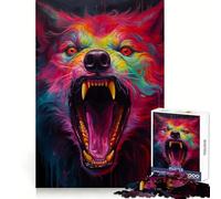 Rompecabezas Synthwave Wolf para Adolescentes, 1000 Piezas, para Mejorar la Memoria, Tiempo Libre, Bordes limpios, Regalo Encantador 38x26cm