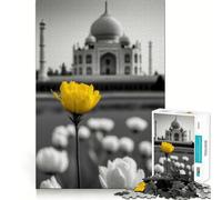 Rompecabezas Taj Mahal con Flores Amarillas,1000 Piezas,Divertido,sin Rebabas,Corte Limpio,Actividad Absorbente para Noches tranquilas (38x52cm)