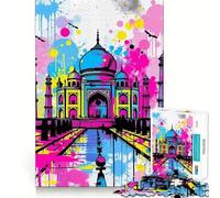 Rompecabezas Taj Mahal Pop Art de 1000 Piezas para Adolescentes Juguete para desarrollar la lógica y la diversión Bordes Suaves Regalo Creativo 38x52cm