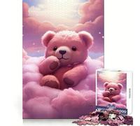 Rompecabezas Teddy sobre Nubes Rosas para Adolescentes, 1000 Piezas, para Mejorar la Memoria, Relajarse, armar, decoración de Pared 38x26cm