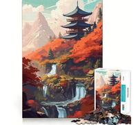 Rompecabezas Templo Sagrado y Cascada, 1000 Piezas para Adultos Mejora la Memoria Diversión Tranquila Corte Regalo Memorable (38x26cm)