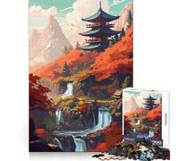Rompecabezas Templo Sagrado y Cascada, 1000 Piezas para Adultos Mejora la Memoria Diversión Tranquila Corte Regalo Memorable (38x26cm)