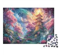 Rompecabezas Templo Sakura bajo el Cielo Estrellado El Paisaje Puzzle 1000 Piezas, Decoración del Hogar, para Adultos 38x26cm/1000pcs