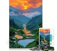 Rompecabezas Terrazas de arroz al Atardecer, 1000 Piezas para Adolescentes Fortalece la Memoria, Calma, relajación, Bordes Suaves Regalo increíble (50x75cm)