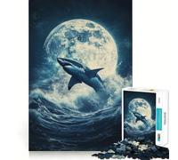 Rompecabezas Tiburón en la Luna para Adolescentes, 1000 Piezas, Juguete de lógica Mental, antiestrés, Corte Firme, Regalo de Papá Noel 38x52cm